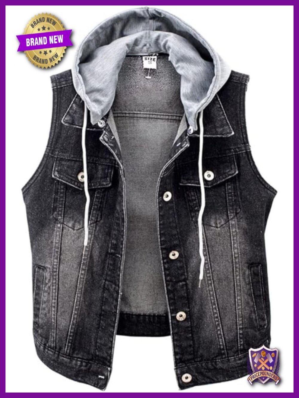 Distressed Sleeveless Denim Vest with Detachable Hoodie